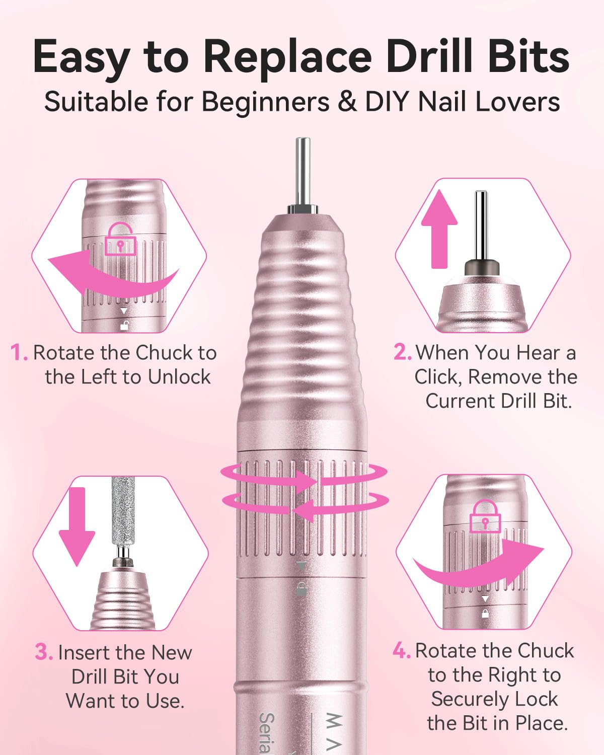 Electric Nail Drill - Rechargeable 35000 RPM Professional Efile | Cordless Nail Machine for Acrylic Gel Polish, Lightweight & Portable