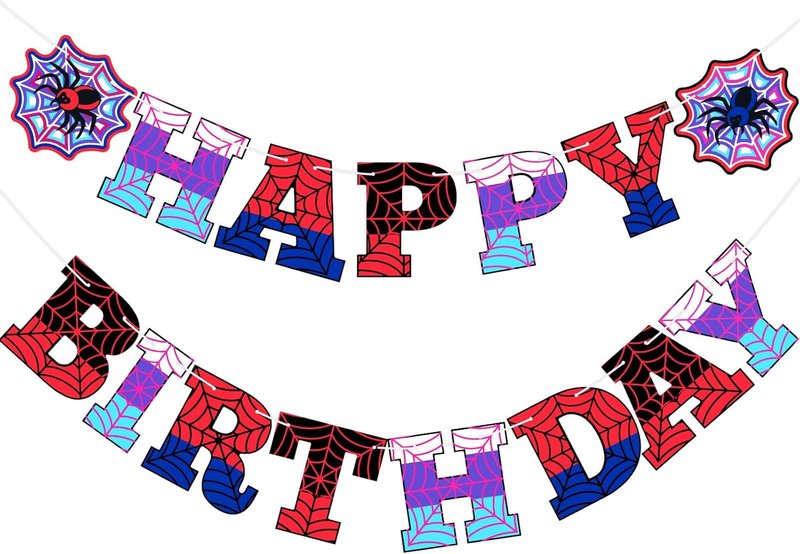 Spider Theme Birthday Banner - Pre-Strung Decorations for Kids' Parties | Red, Purple, Blue