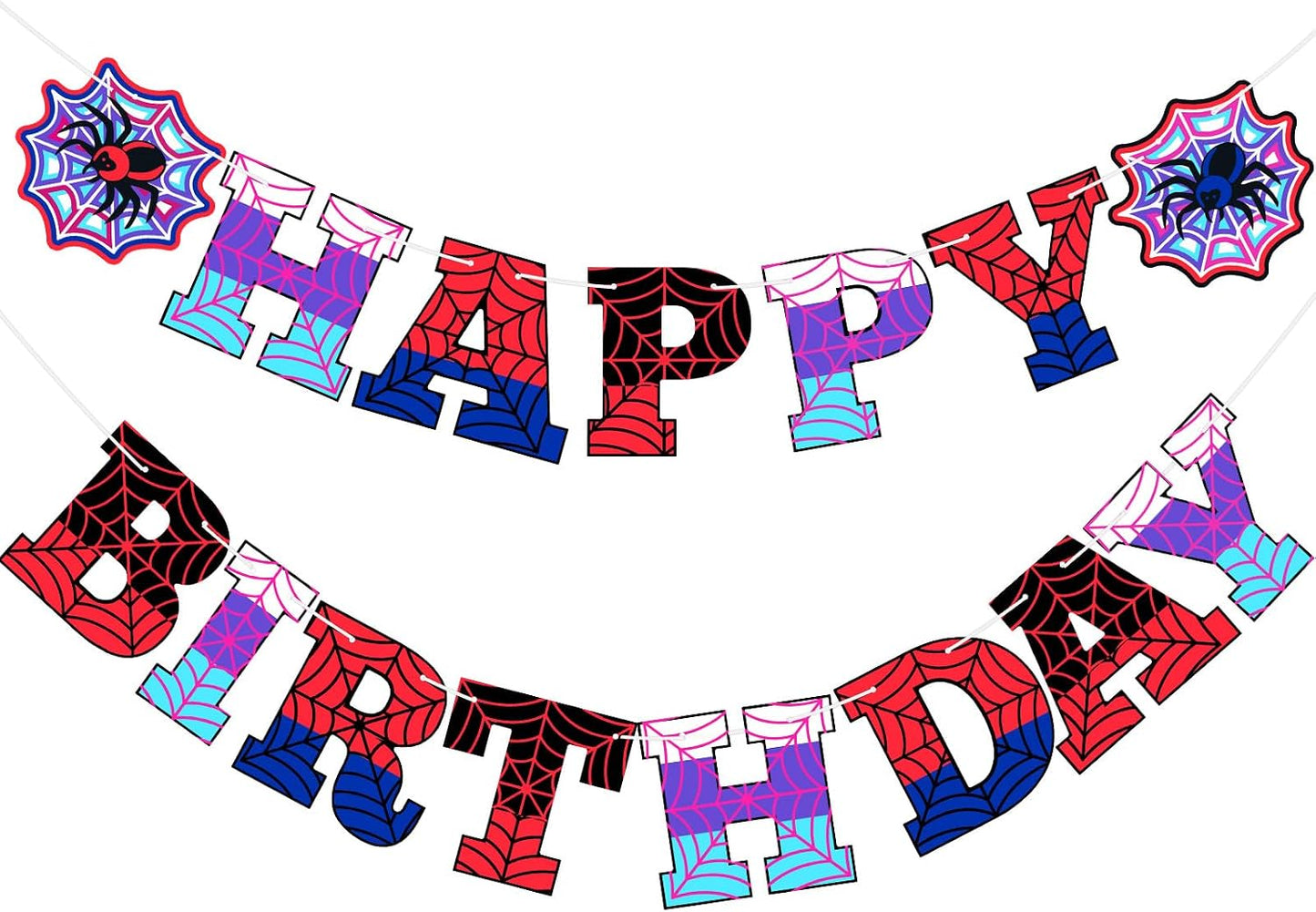 Spider Theme Birthday Banner - Pre-Strung Spider Web Decor for Kids' Parties | Pink & Blue