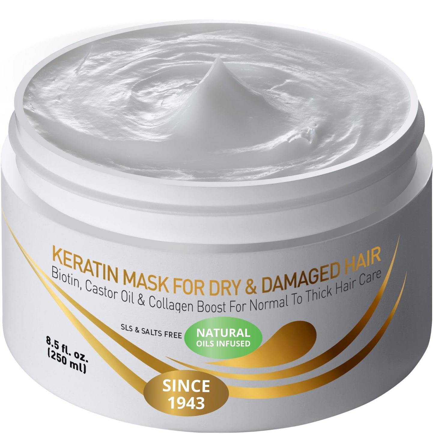 VITAMINS hair cosmetics Keratin Hair Mask Deep Conditioner for Dry Damaged Hair - Biotin, Collagen & Castor Oil Deep Conditioning, Repairs Split Ends & Restores Shine - For Thick Locks