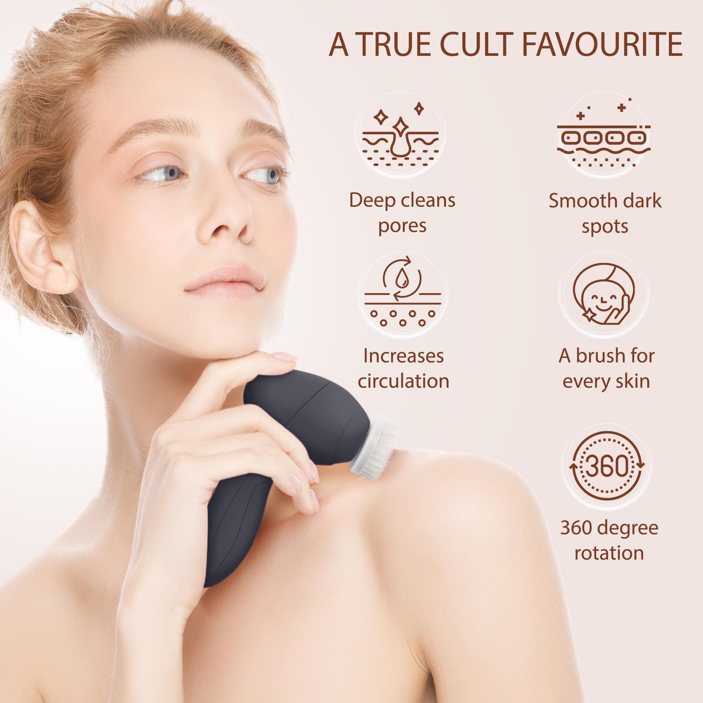 VISOFO Facial Cleansing Brush Face Scrubber Exfoliating Cleaning Skin Care Cleanser Wash Women Girls Electric Beauty Powered Exfoliator Skincare Spin Tools Scrub Washer Self Care (Onyx)