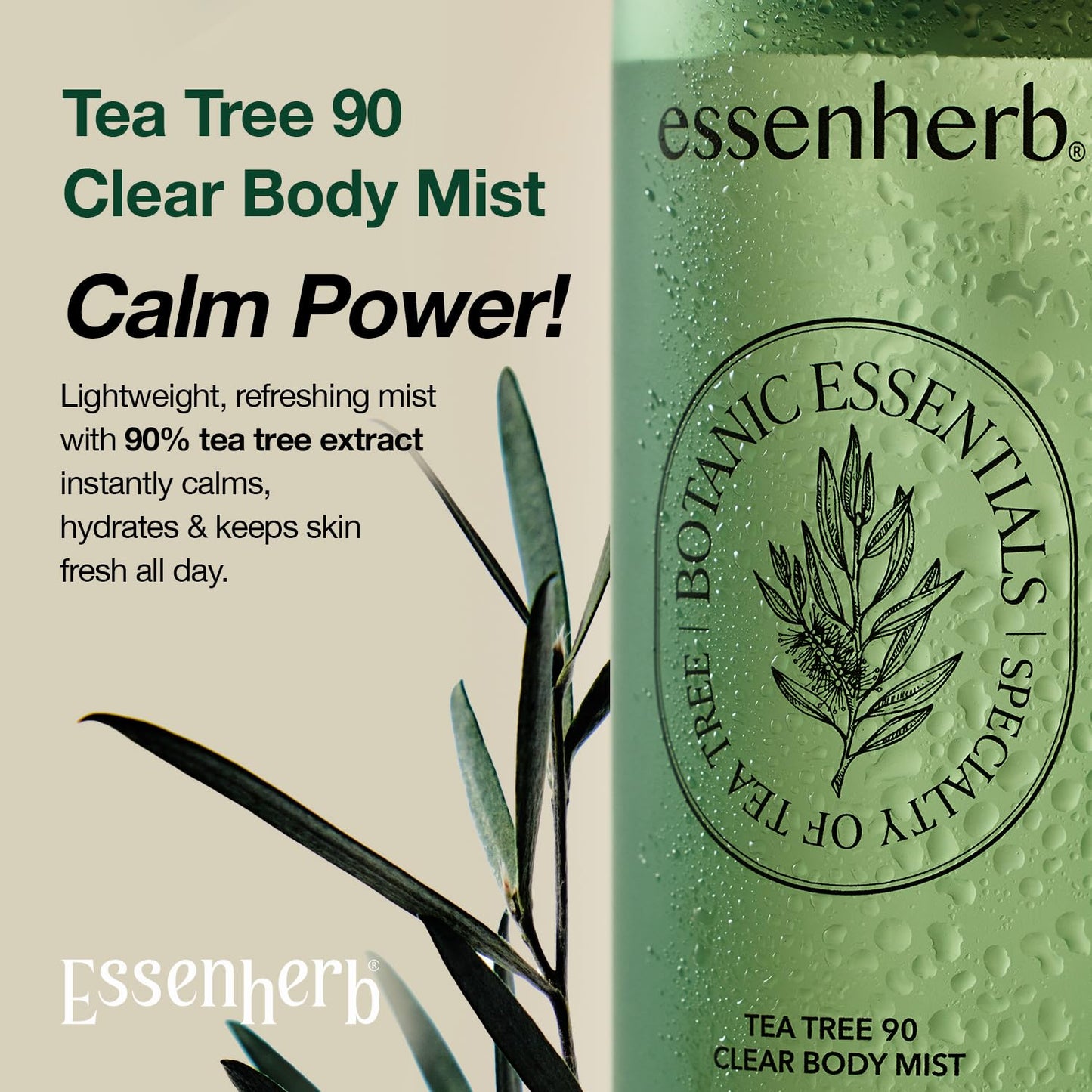 Tea Tree 90 Clear Body Mist - Acne Treatment with 90% Tea Tree Extract & AHA/BHA | Soothing Care for Clear Skin | 6.76 fl oz