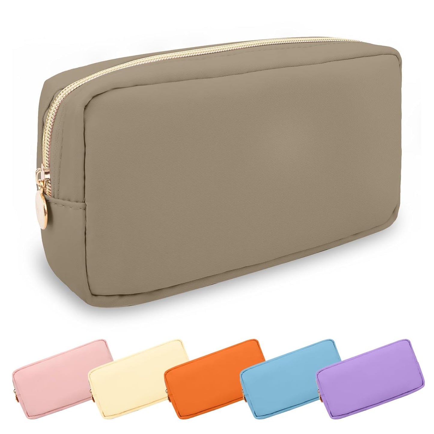 Waterproof Mini Floral Makeup Bag - Nylon Travel Pouch for Women | Cute Zipper Toiletry Organizer (Mini White-Flowers)