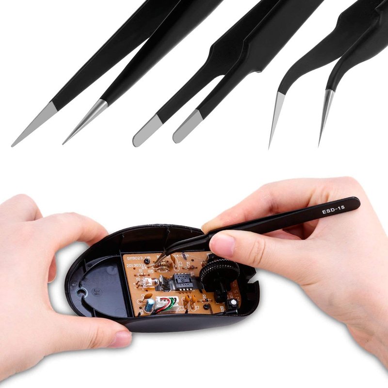 Tweezers Precision Set,Easily Life 10pcs ESD Tweezers Set, Anti Static Stainless Steel Anti Magnetic Tweezers Set with Storage Bag for Craft,Electronics Repair,jewelry repair,Laboratory Work,etc