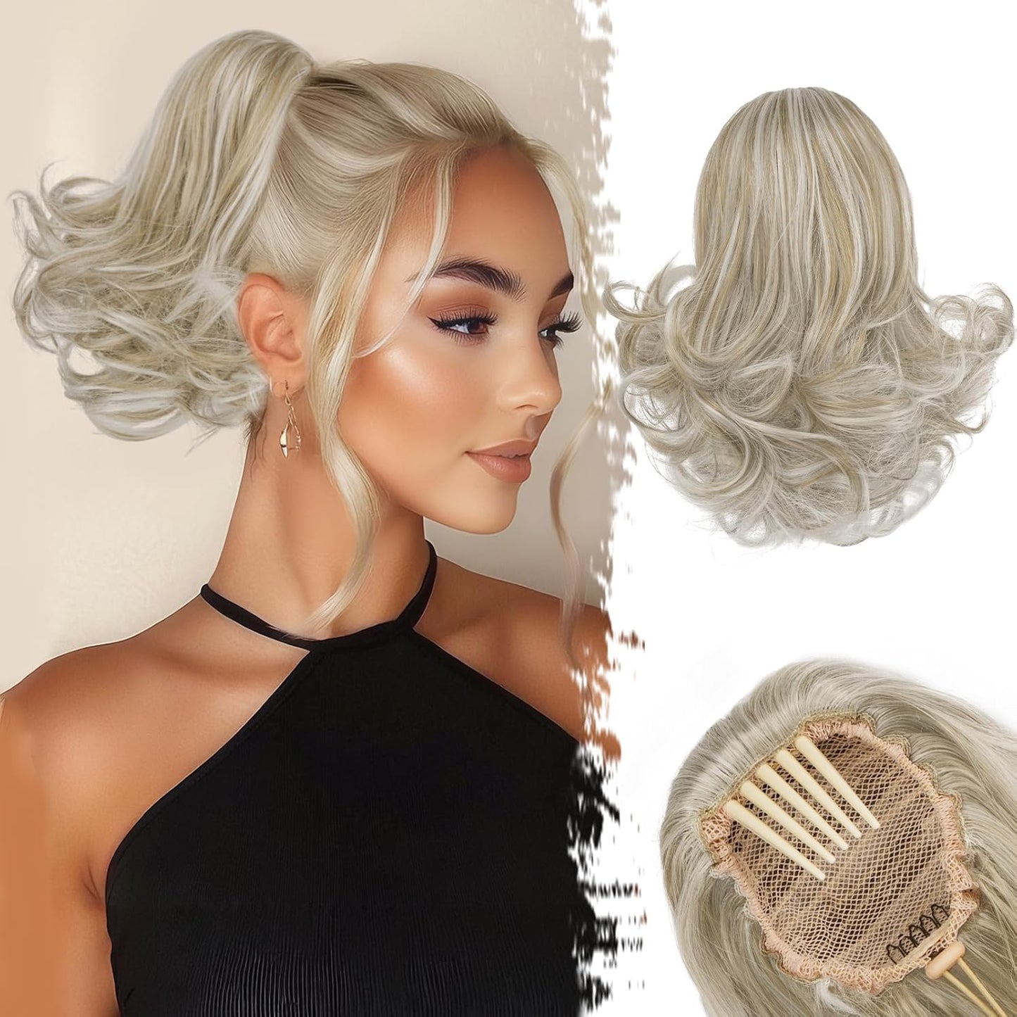Dark Brown Ponytail Extension - 10 Inch Wavy Drawstring Hairpiece for Women | Synthetic Clip-In Ponytail