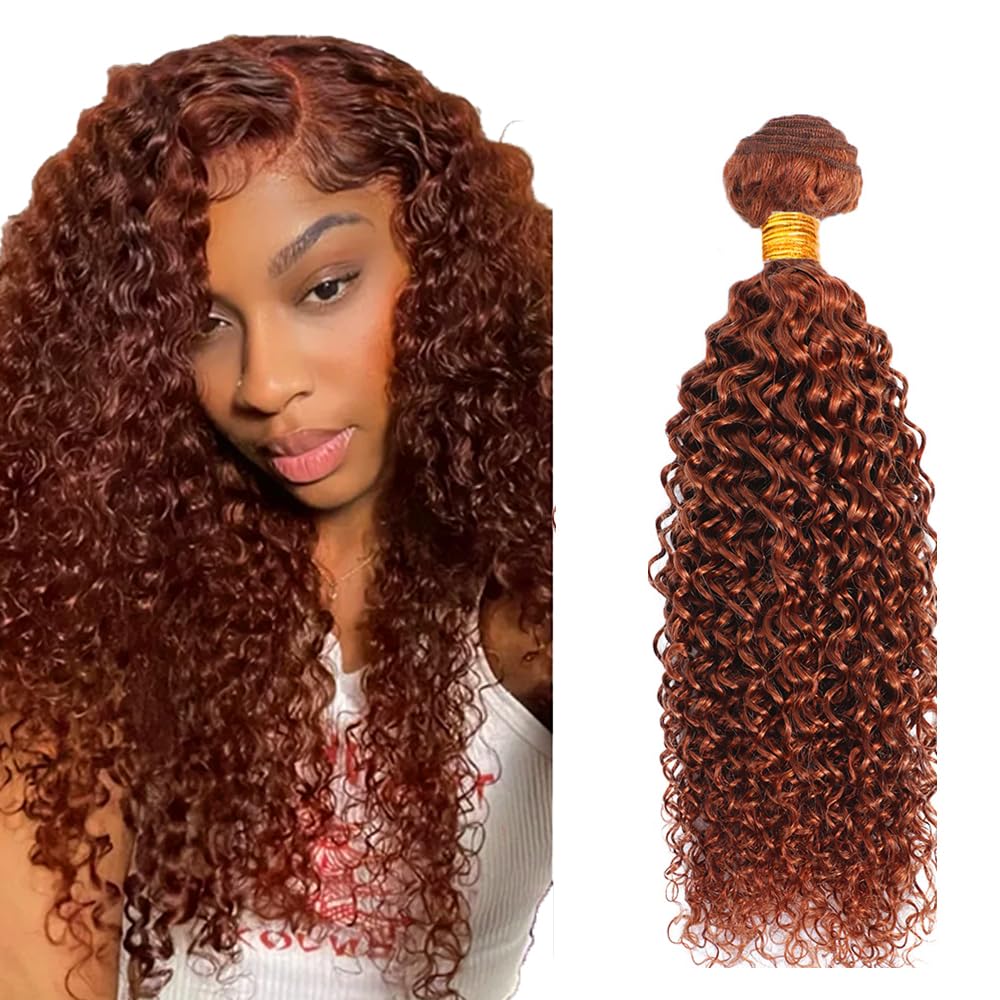 32 Inch 33 Human Hair Bundles Reddish Brown Kinky Curly Bundles Human Hair Copper Red 1 Bundle 8A Peruvian Virgin Human Hair Extensions