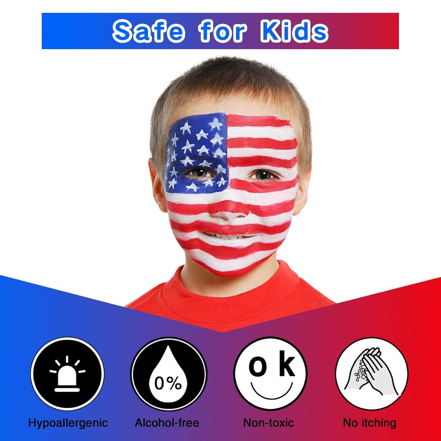 Face Paint Sticks - 3 Pcs Red White & Blue for Joker Makeup | Halloween SFX & 4th of July Accessories