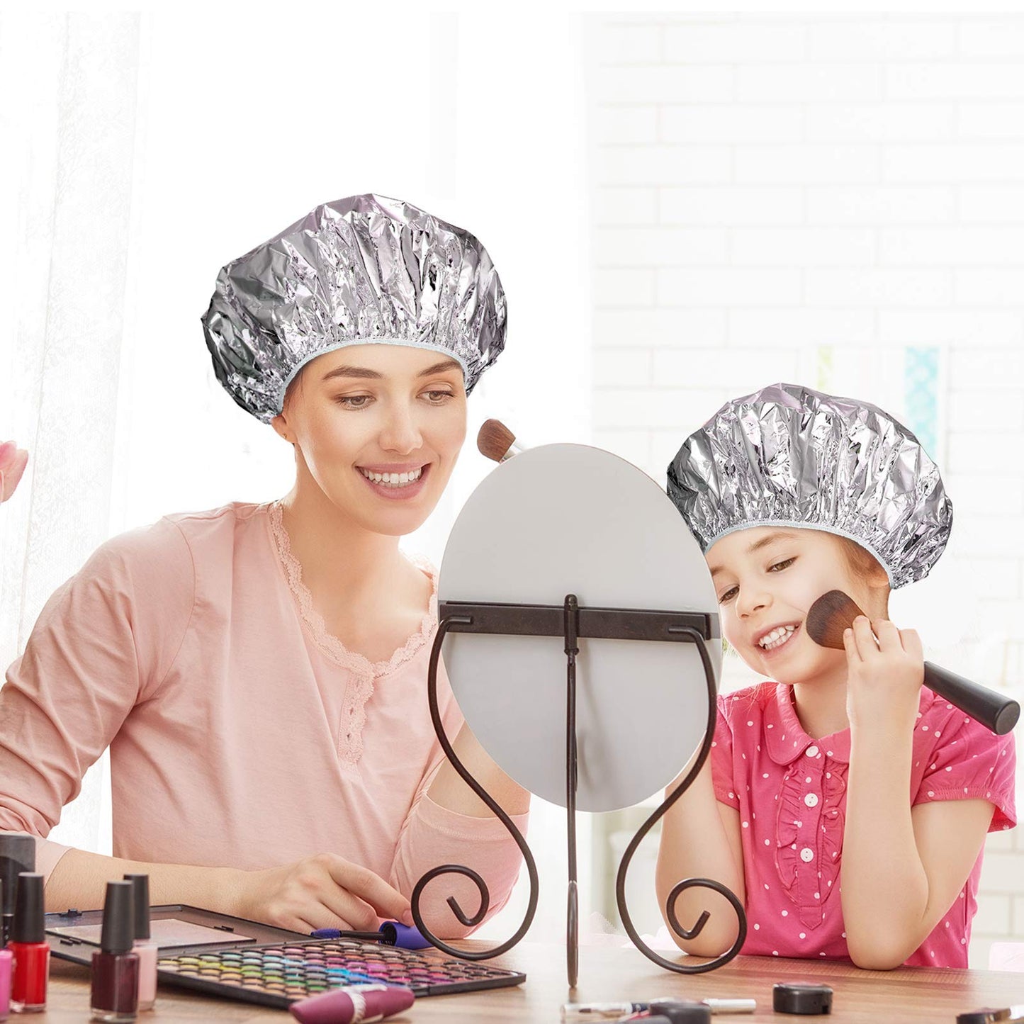 12 Pieces Deep Conditioning Caps Aluminum Foil Reusable Hair Processing Hair Coloring Shower Caps for Home Salon Use(12 Inch,Golden, Silvery)