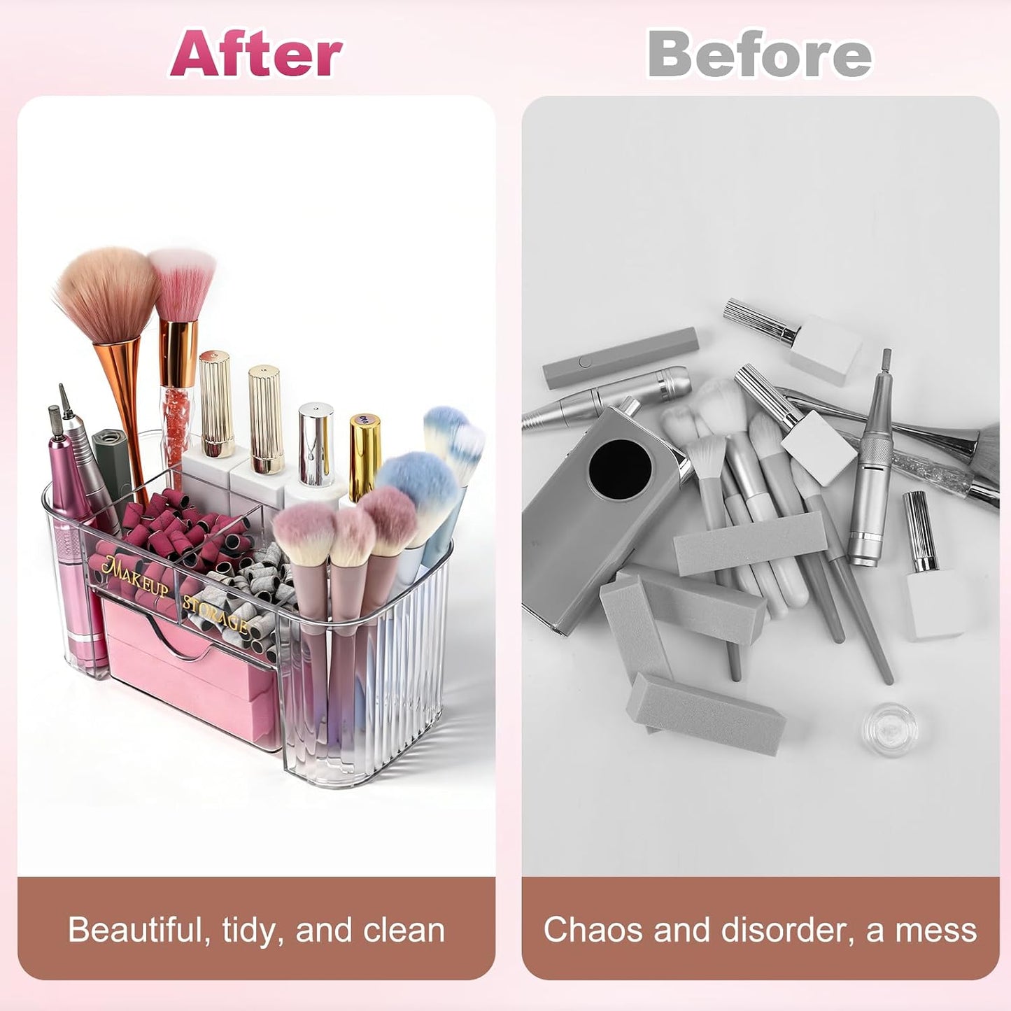 Clear Acrylic Nail Organizer - 6 Compartment Desktop Storage for Nail Art Tools & Makeup | Professional Beauty Vanity Solution