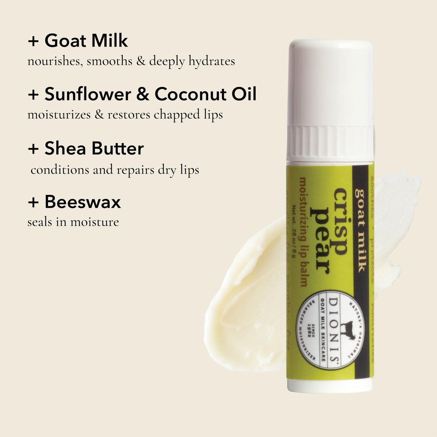 Dionis Goat Milk Jumbo Lip Balm - Moisturizing for Dry, Chapped, Lips, Conditioning with Beeswax, Shea Butter, Coconut Oil - Crisp Pear 0.28oz (Pack of 3)