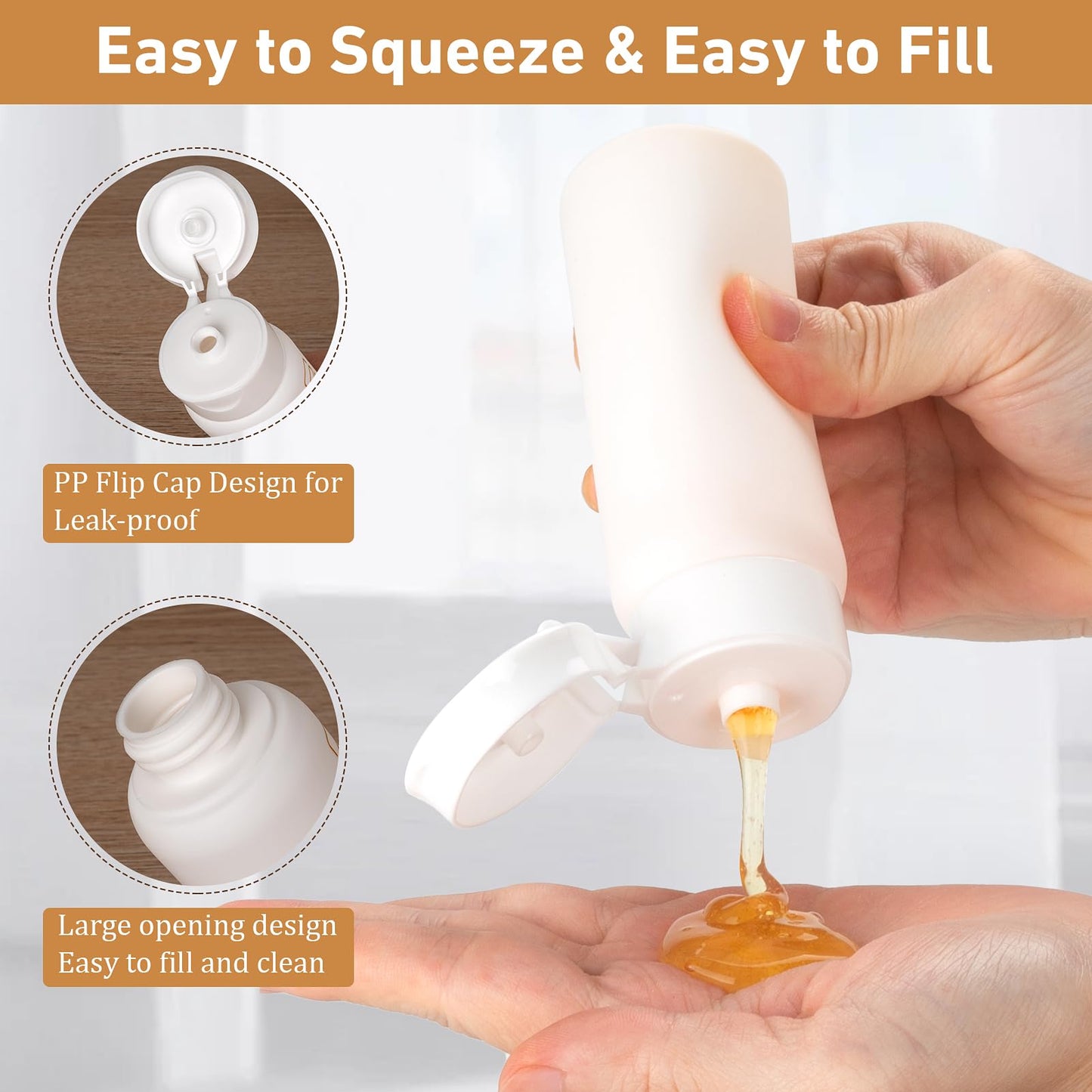 Wowang Travel Bottles for Toiletries 5 PCS 3.38 oz/100ml TSA Approved Leak Proof HDPE Plastic Containers with Pre-Printed Text (No Stickers Needed), Refillable Squeeze Bottle for Shampoo & Lotion