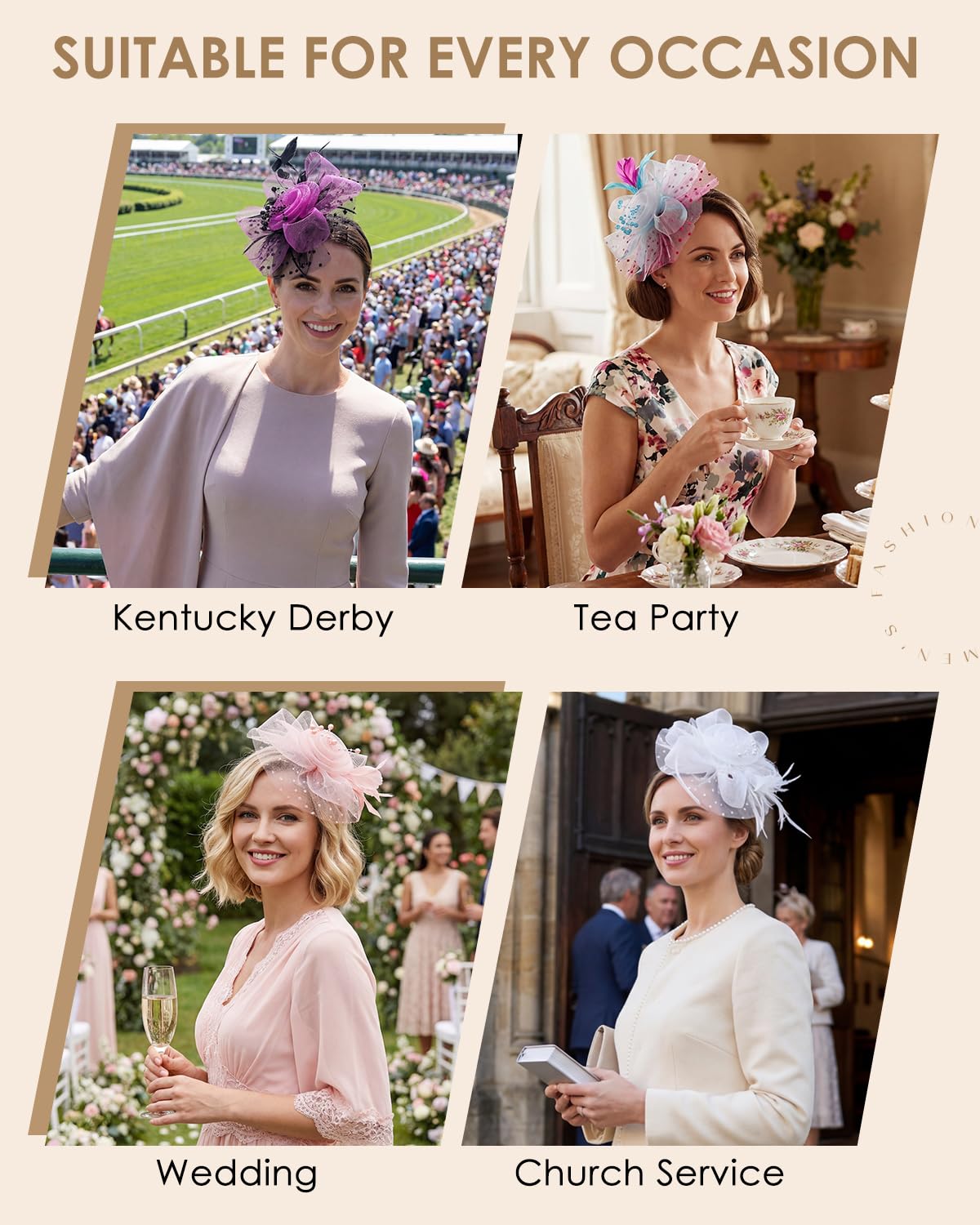 Century Star White Fascinator Kentucky-Derby 2026 Elegant Feather Headband for Women-Tea Party Wedding Hair Clip with Mesh