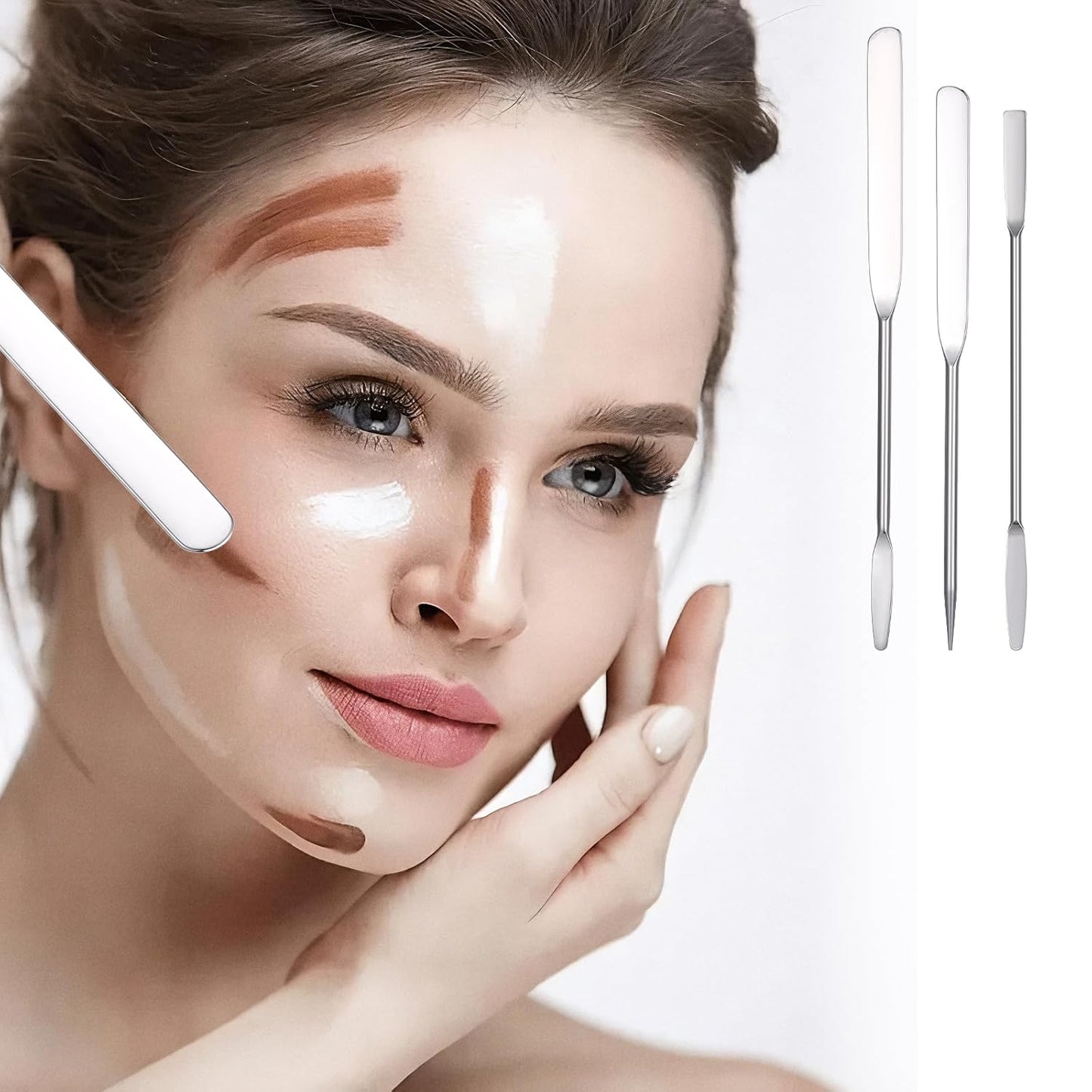 Foundation Spatula Set - 3 Stainless Steel Makeup Tools for Even Application | Cosmetic Mixing Palette Applicator