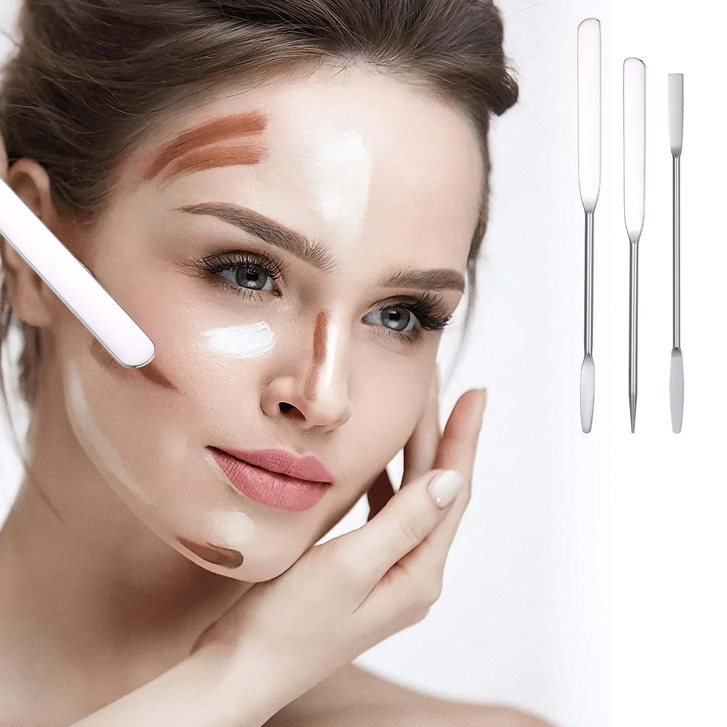 3 pcs Foundation Spatula Makeup Spatula Stainless Steel Professional Makeup Spatulas for Even Application of Foundation Tiny Facial Beauty Palette Mixer Face Cream Applicator Cosmetic Mixing Tool