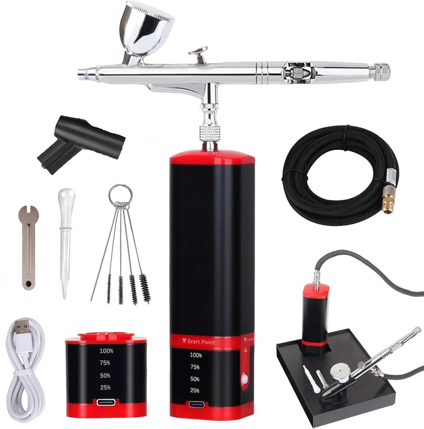 Cordless Airbrush Kit - Dual Action Rechargeable Air Brush Gun for Makeup, Art & Crafts | Portable with 2 Batteries