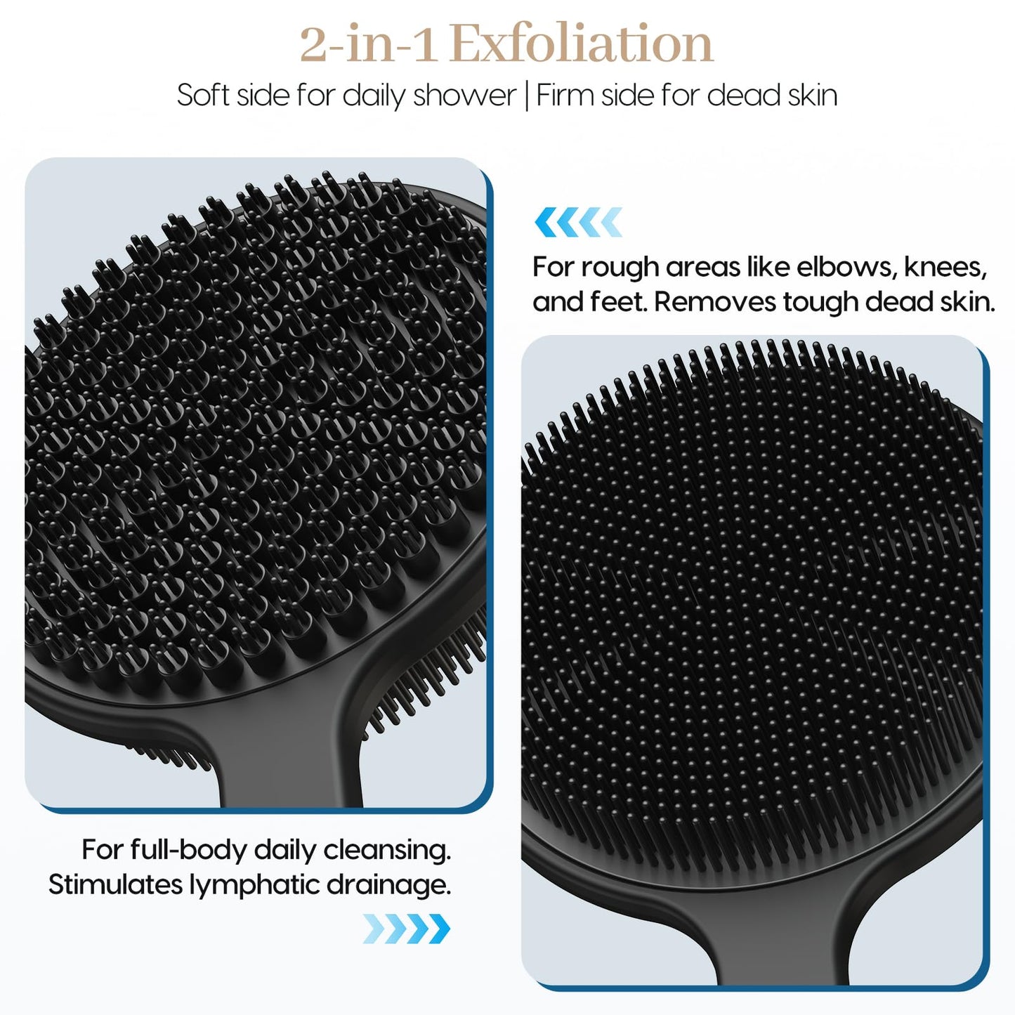 Back Scrubber for Shower & Face Scrubber, 2Pcs Silicone Exfoliating Brush Set with 17In Long Handle, Soft Body & Facial Cleansing Scrubber for Men Women