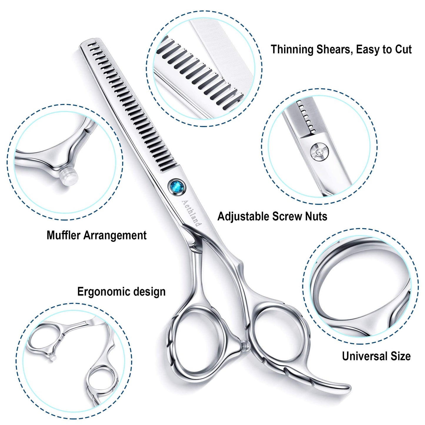 Hair Cutting Scissors Kit, Aethland Professional Barber Hairdressing Scissors Set (Trimming Shaping Grooming Thinning Shears) for Men Women Pets Home Salon Barber Haircut, 6.5" Japanese 9CR SS