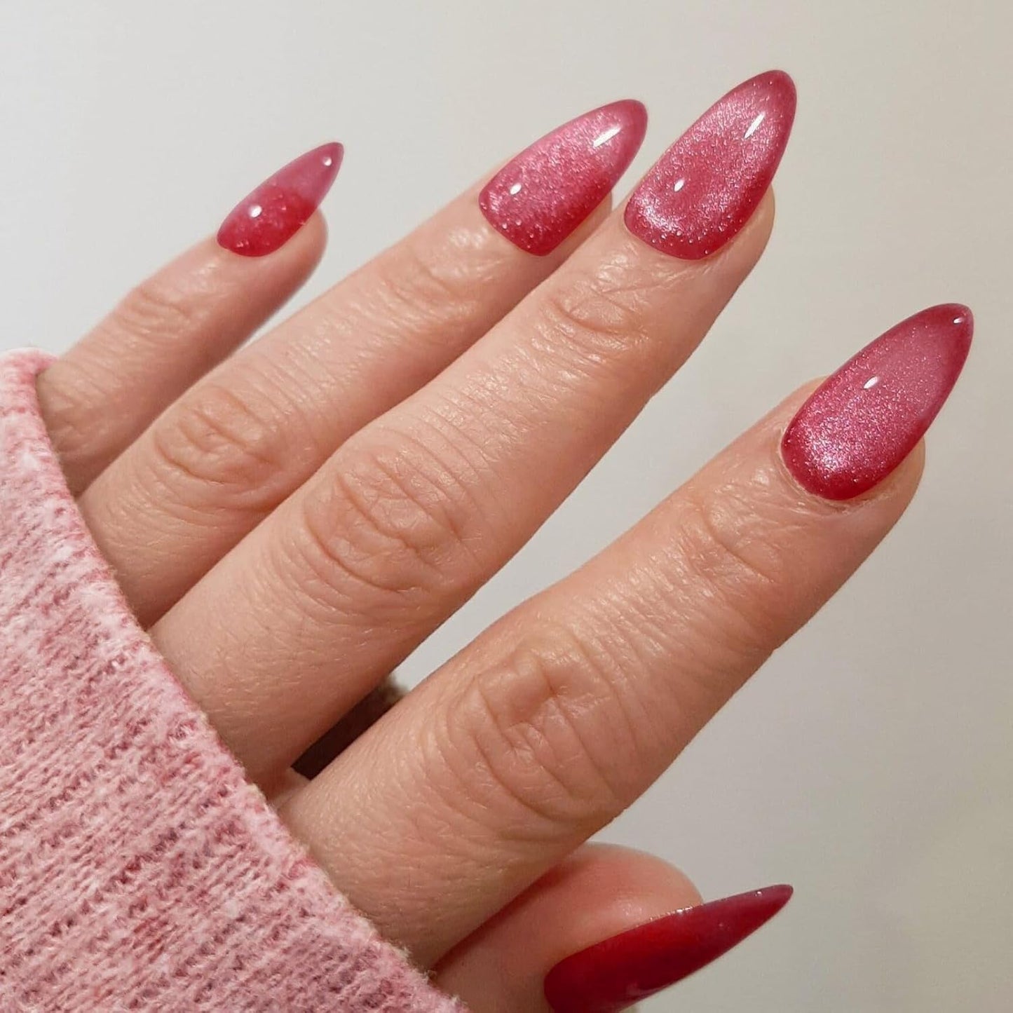 Dark Purple Magnet Cat Eyes Press-On Nails - Short Almond Shape | Handmade Jelly Gel Kit with Ombre Glitter