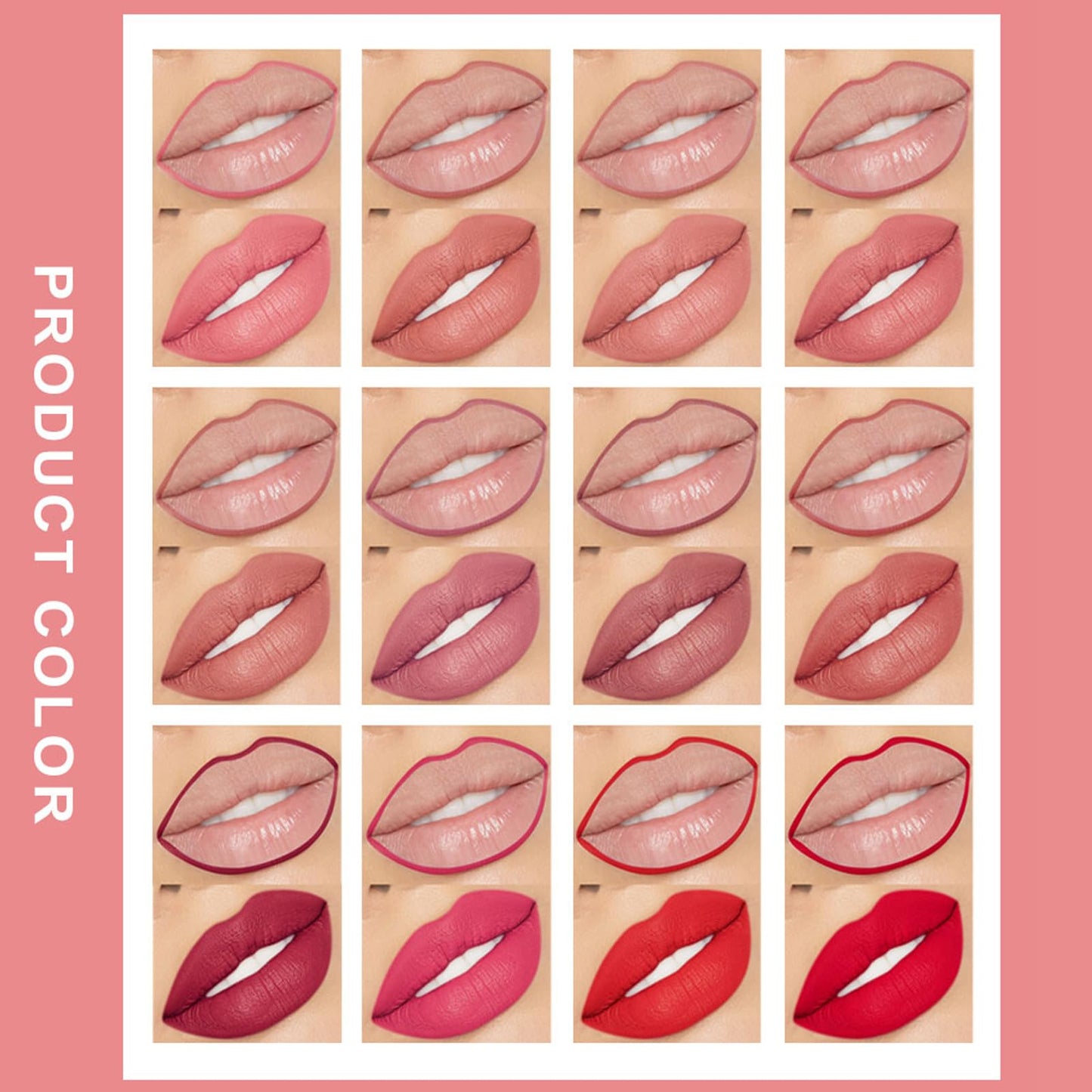 DENESTUP 12 Colors Lip Liner Combo, Matte Lipstick Lip Liner Set, long-lasting Lip Pencil Waterproof & Non-Stick Cup, Smooth Texture High Pigmented Natural Lip Pen Makeup Gift