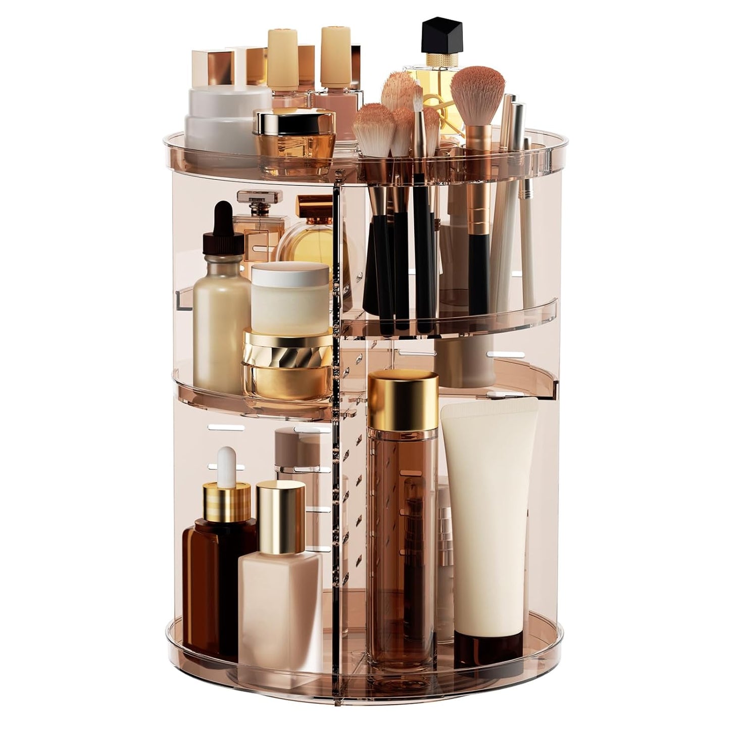 Rotating Makeup Organizer - DIY 8-Layer Spinning Skincare Storage | Multi-Function Cosmetic Display Case with Brush Holder & Perfume Tray
