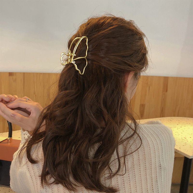 VinBee 4 PACK Gold Butterfly Hair Clips,Gold Hair Clips,Butterfly Claw Clip,Metal HairClip Catch Barrette Jaw Clamp for Women Half Bun Hairclips for Thick Hair (3.15 inch)