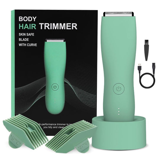 Pubic Hair Trimmer for Men and Women,Electric Shaver for Chest,Legs & Bikini,Waterproof Wet/Dry Shaver,USB Recharge Dock(Green)