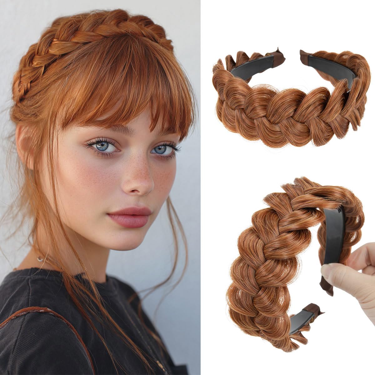Braided Headbands for Women - Handmade Synthetic Hair Hoops with Teeth | Sand Color, 1PC