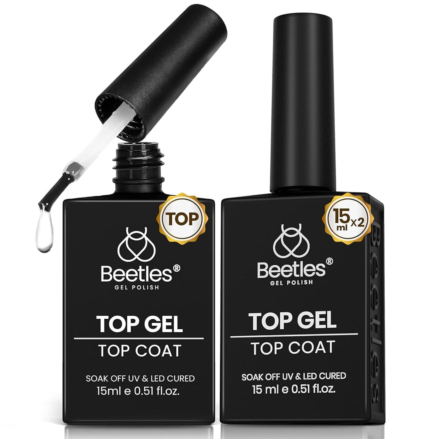 Beetles Nail Glue Set - 3Pcs 15ml HEMA-Free Base Gel & No Wipe Top Coat for Long Lasting Nail Extensions | UV/LED Cured