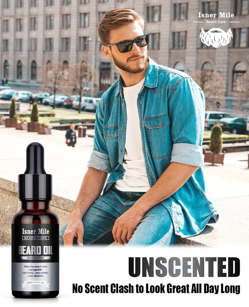 ISNER MILE Beard Oil Kit Stocking Stuffers: Gifts for Men Him Dad Boyfriend, Mustaches Conditioner - Soften - Strength with Sandalwood, Bay Rum, Vanilla, Cologne, Unscented, Beard Grooming and Care
