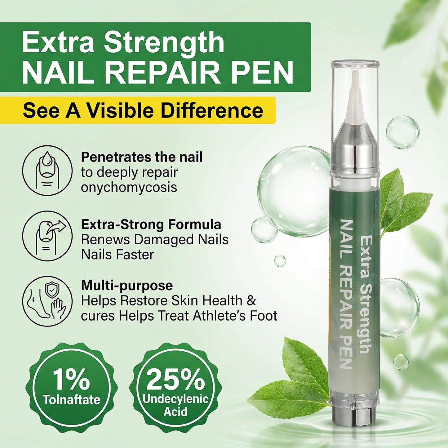Nail Fungus Treatment Pen - 25% Undecylenic Acid Formula for Toenails & Fingernails | 16ml (3-Pack)