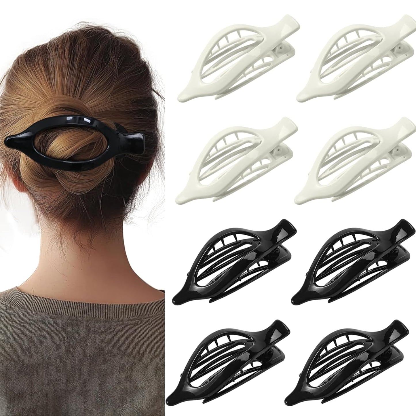 Flat Hair Clips for Women - Matte No Crease Large Claw Clips | Strong Hold Barrettes for Thick & Thin Hair - 8 Pack