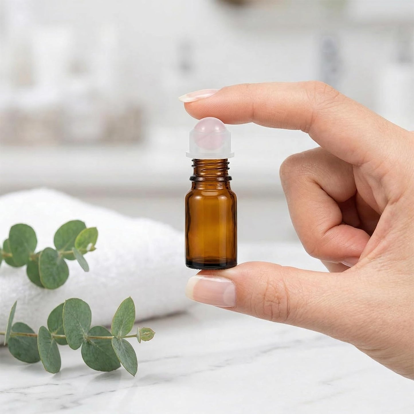 Essential Oil Roller Ball Tops - 9Pcs Replacement Rollers with Rose Quartz Applicator for 10ml Bottles | Aromatherapy DIY Blends
