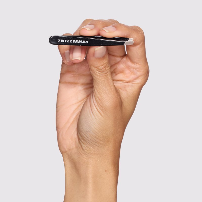 Tweezerman Mini Slant Tweezer - Tweezers for Eyebrows, Travel Tweezers for Eyebrows, Facial Hair (Dusted Onyx)