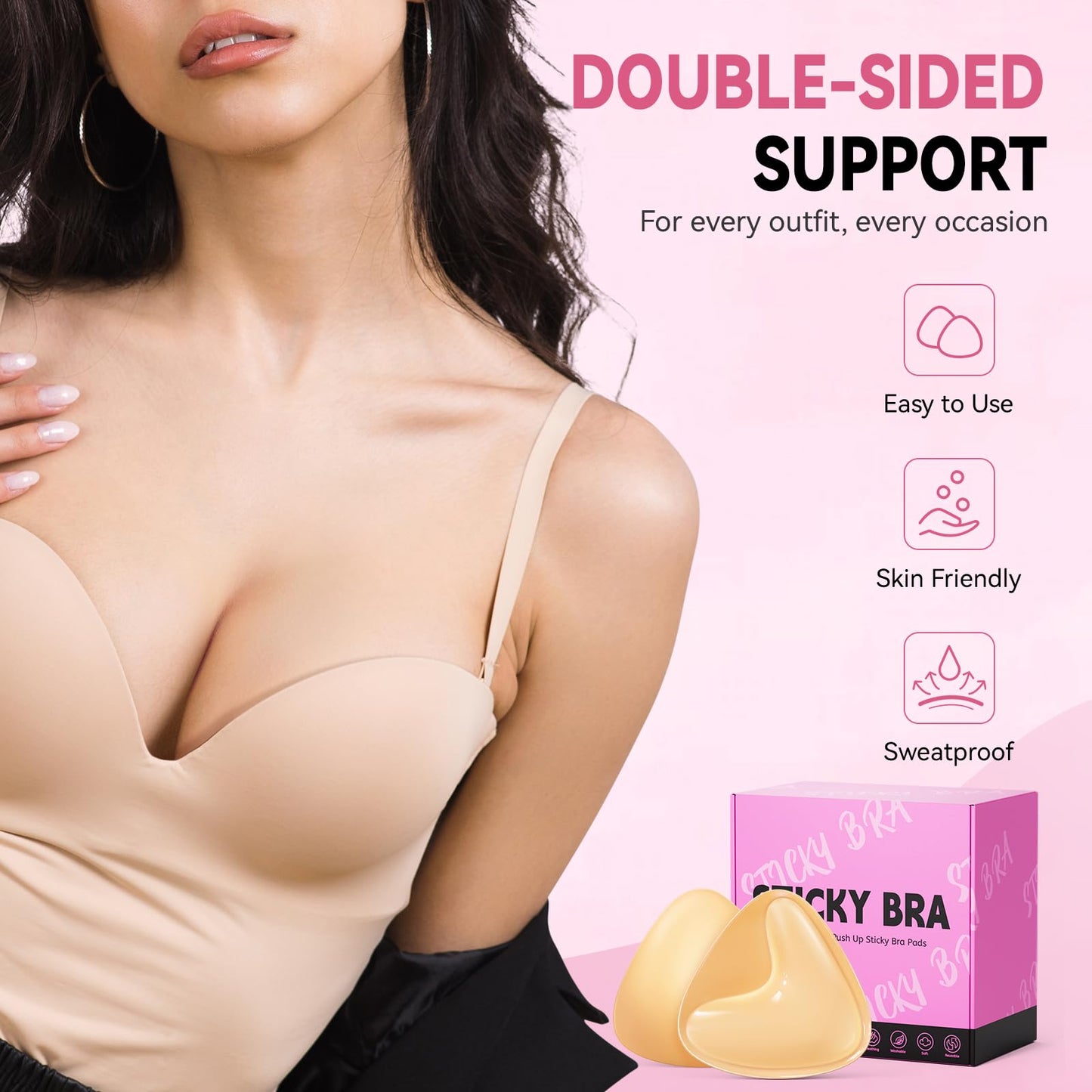 Mearter Ultra Push up Sticky Bra Pads Inserts | Double Sided Adhesive Bra Inserts | Stick on Bra for Sports Bra Swimsuit (Medium, Beige)