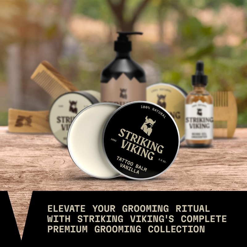Striking Viking Tattoo Aftercare Balm - 3.5 Oz, Vanilla - Dual-Use Beard Balm for Grooming - Soothes Itch Relief & Hydration