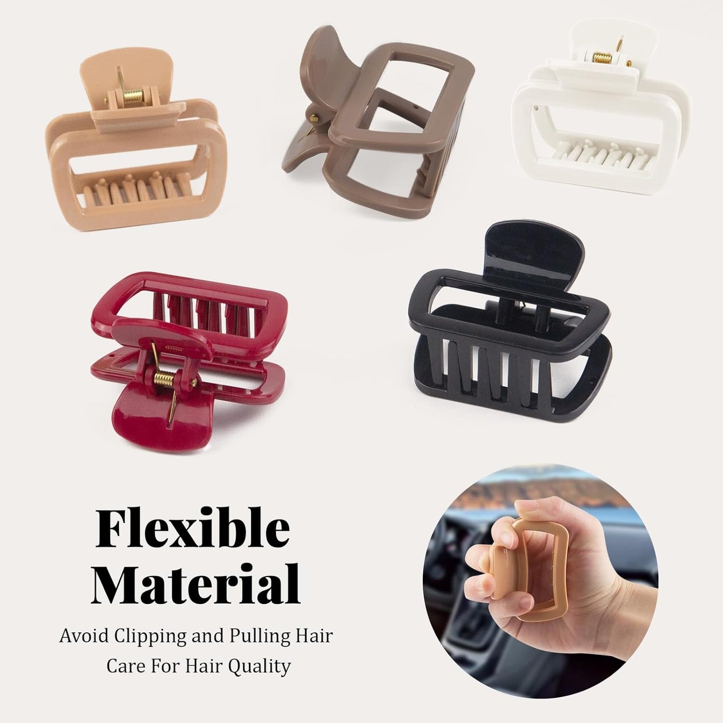Small Square Silicone Hair Claw Clips - 5-Pack Mini Cloud Non-Slip Clamps for Women & Teens | 2.5 Inch, 5 Colors