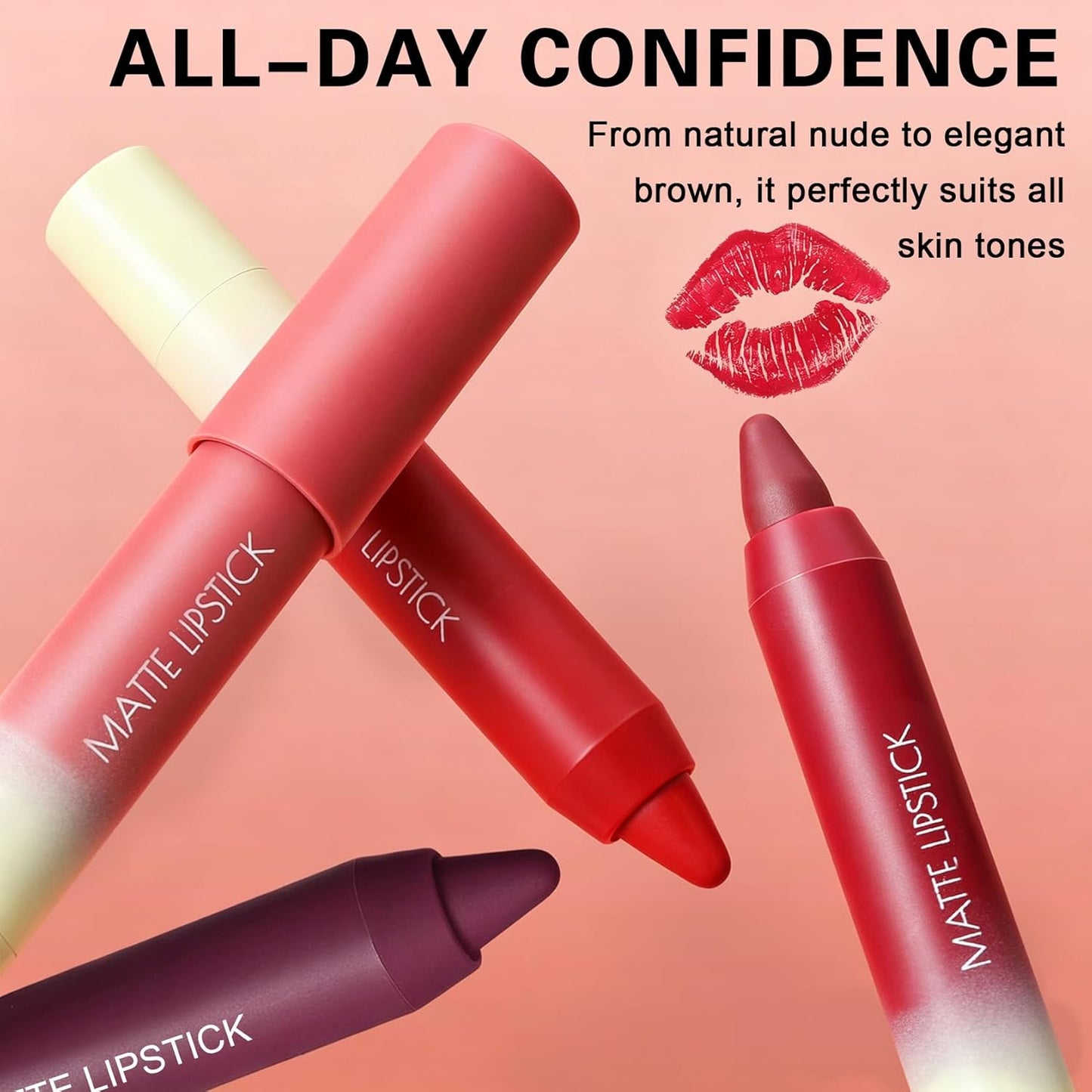 Matte Lip Crayon - 2-in-1 Nude Lipstick & Lip Liner with Brush | Long-Lasting, Waterproof, Vegan