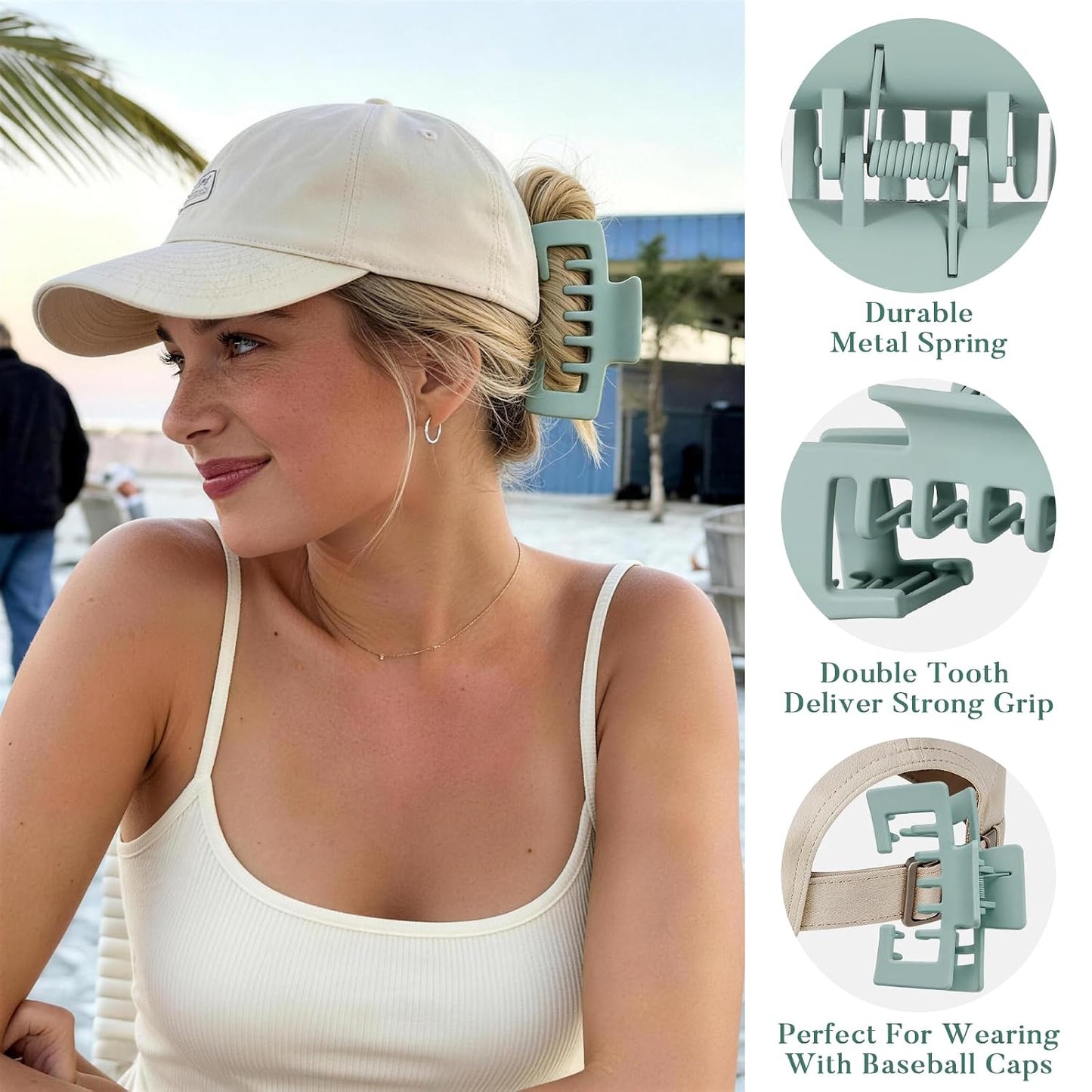 Hat Claw Clips for Women - 6 Pcs Non-Slip Clips for Baseball & Trucker Hats | 4.1 Inch, Muted Pastel