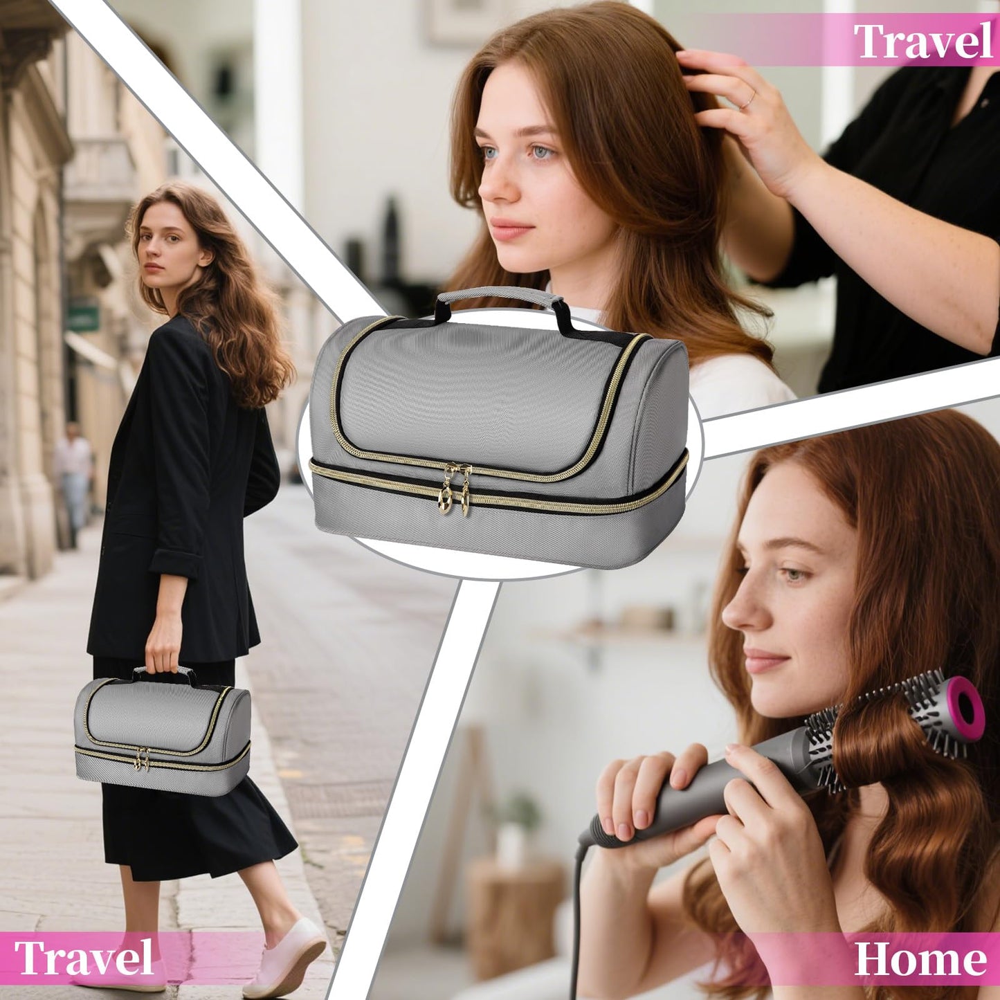 Wigojoy Portable Travel Carrying Case Compatible with for Dyson Airwrap & Shark Flexstyle, Waterproof Carry Bag with Internal Metal Hook for Tangle-Free Travel & Bathroom Storage