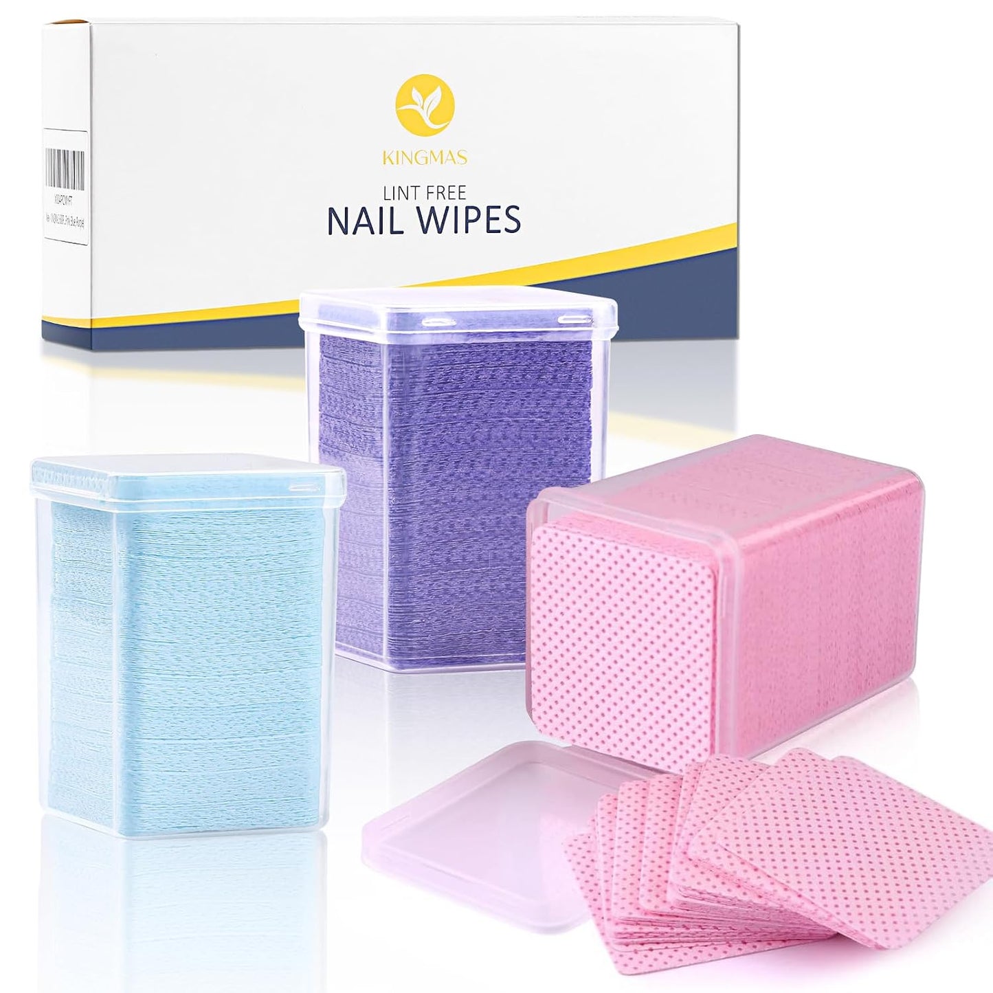 600Pcs Lint Free Nail Wipes - Non-Woven Nail Polish Remover Pads | Perfect for Lash Extensions & Salon Use (Pink, Blue, Purple)