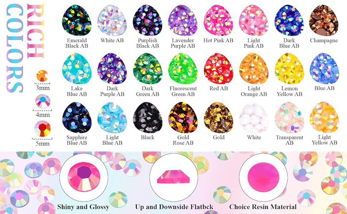 40 Colors Resin Jelly Gems Bedazzling Kit, Mixed-Color 3mm Flatback Gems for Diamond Art, Bedazzling Kit with 3Pcs B7000 Glue for Clothing Shoes Nail Mobile Phone Shell Diamond Art