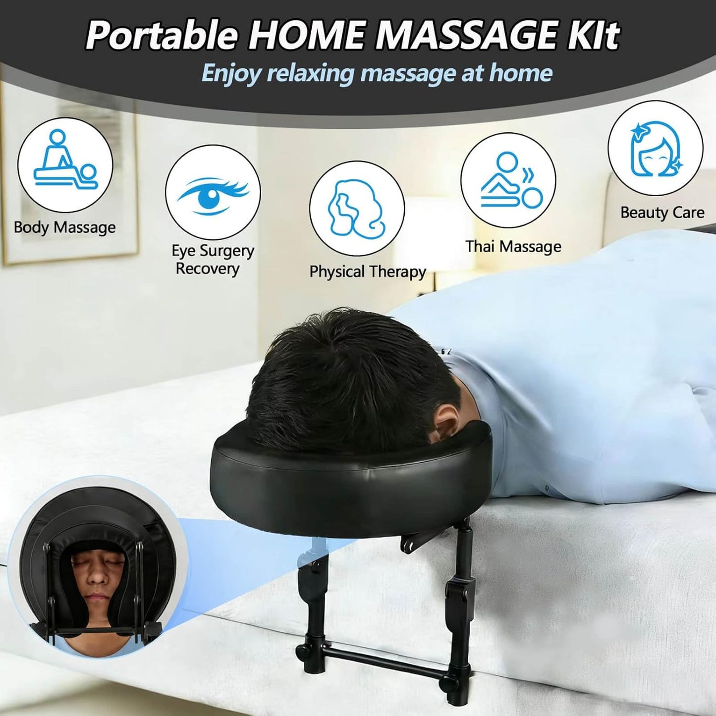 Adjustable Massage Headrest - Comfortable Face Cradle for Home Use | Ideal for Post-Surgery & Sleep (Black)