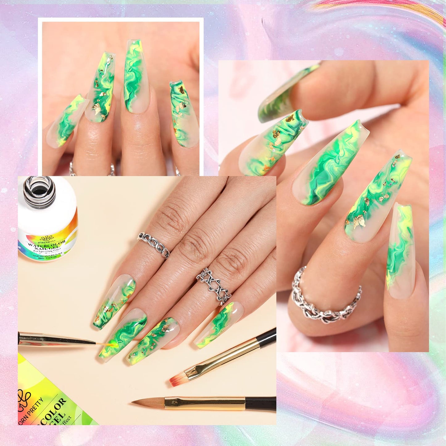 Born Pretty Nail Blooming Gel, 15ml Clear Clear U V Led Blossom Gel Polish for Spreading Effect Marble Natural Stone Watercolor Floral Print Nail Art DIY Design Manicure Valentine's Day Gift