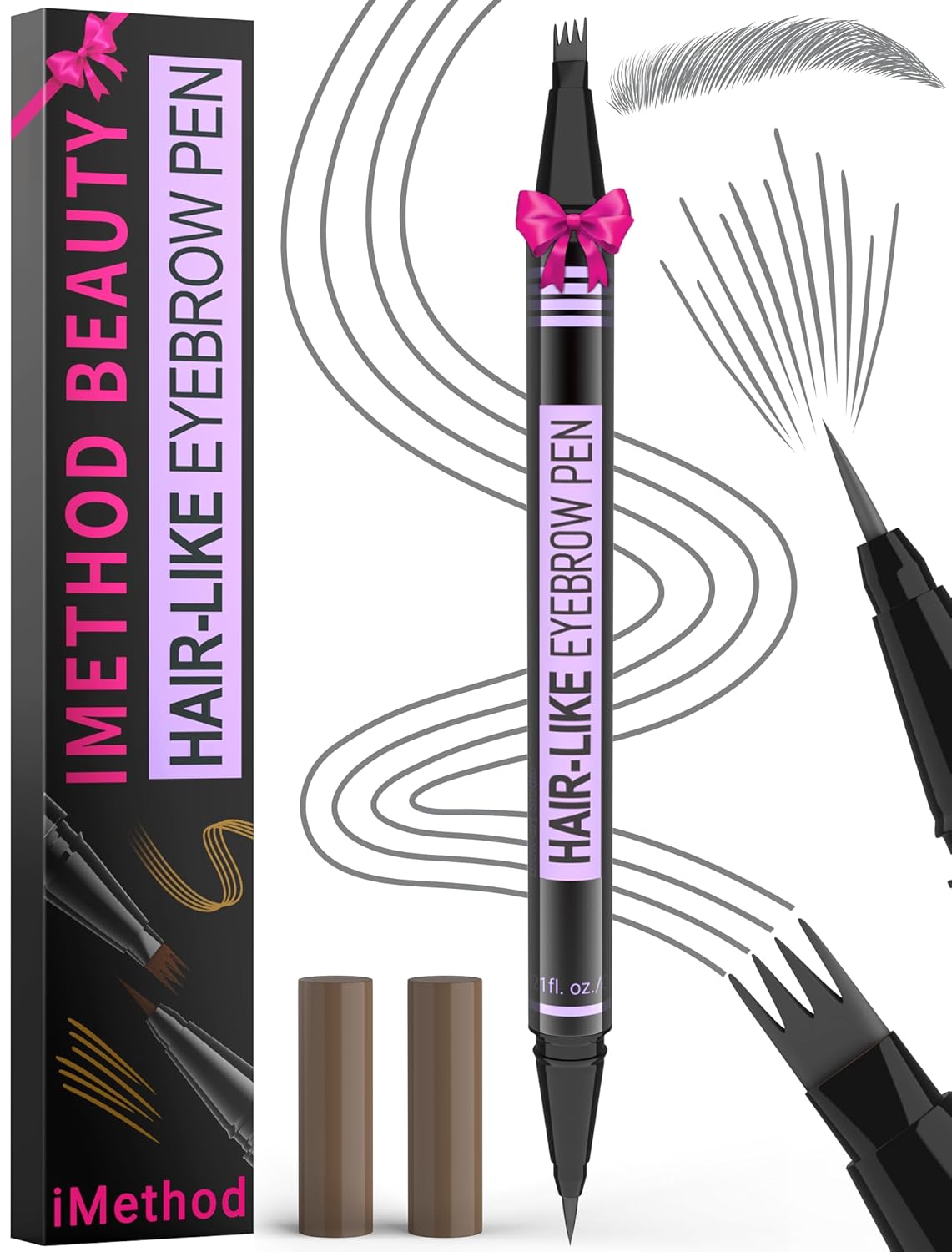 iMethod Eyebrow Pen - 2-in-1 Microblading Eyebrow Pencil with 4-Fork Tip & Brush Tip | Dark Brown, Long-Lasting Natural Look