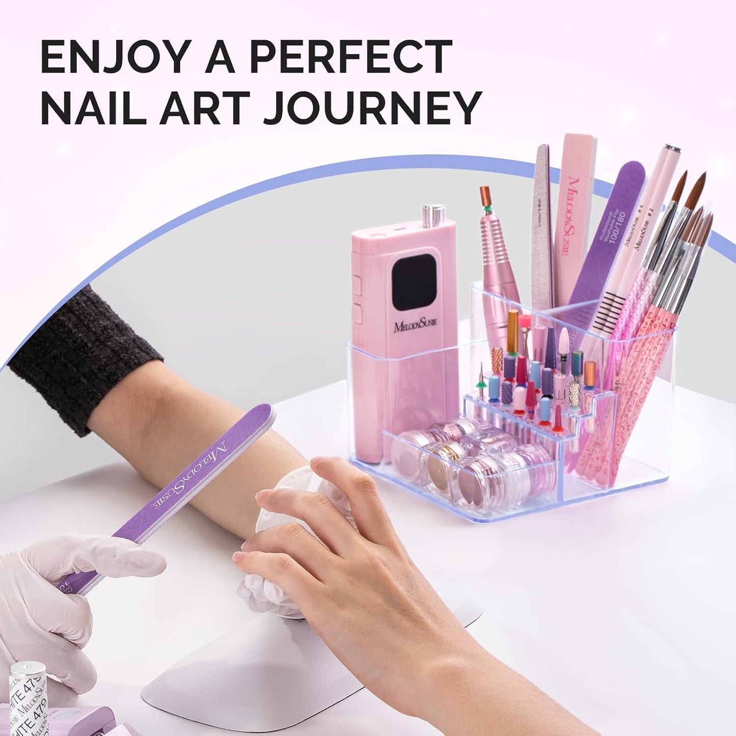 MelodySusie Nail Drill Holder - 21 Holes Organizer for Acrylic Nail Tools | Clear Storage Box for Efile Accessories
