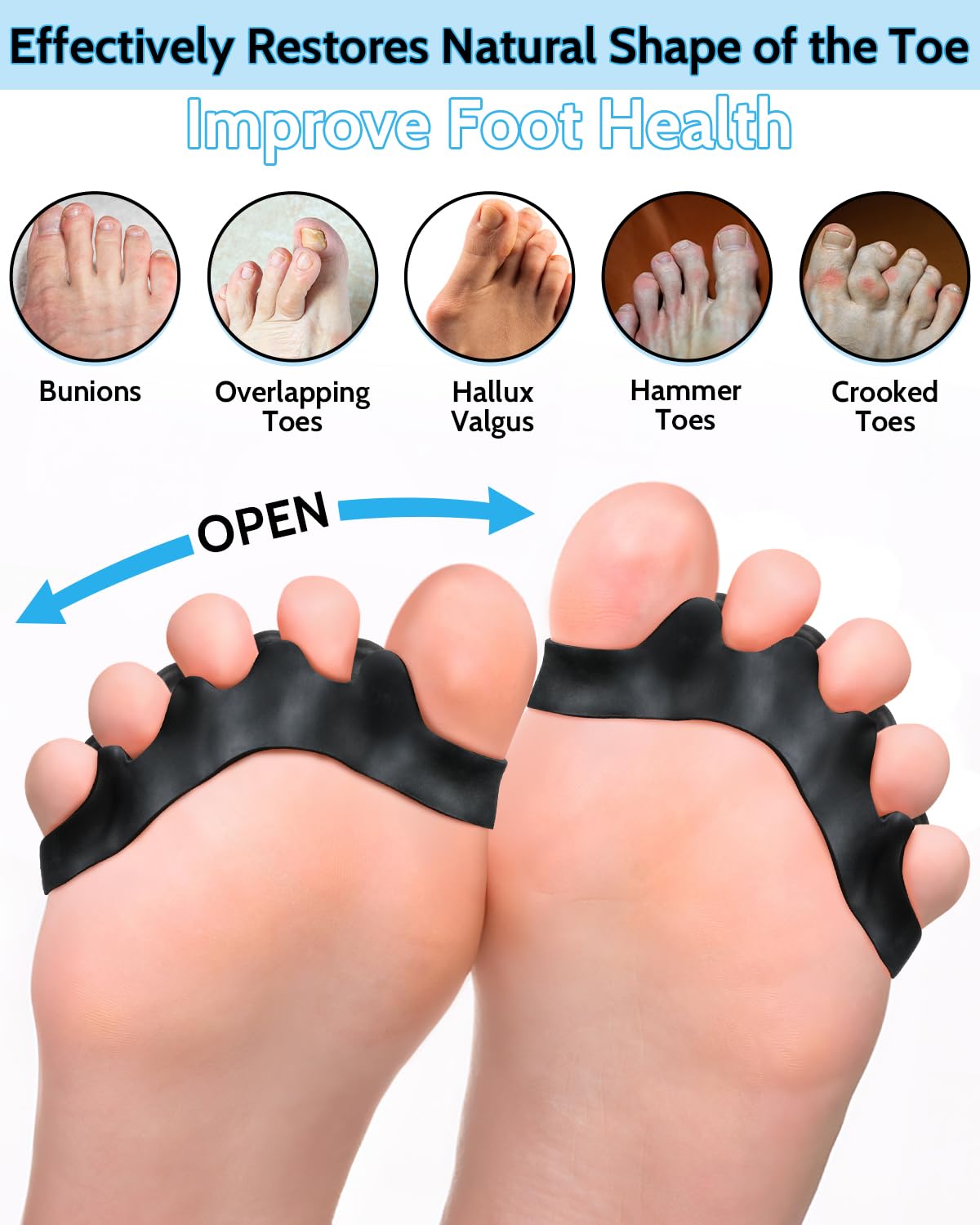 Snqqmtt 4PCS Silicone Toe Separators Spacers for Kids, Bunion Corrector for Overlapping Toes, Toe Straightener for Relieve Plantar Fasciitis (Small)