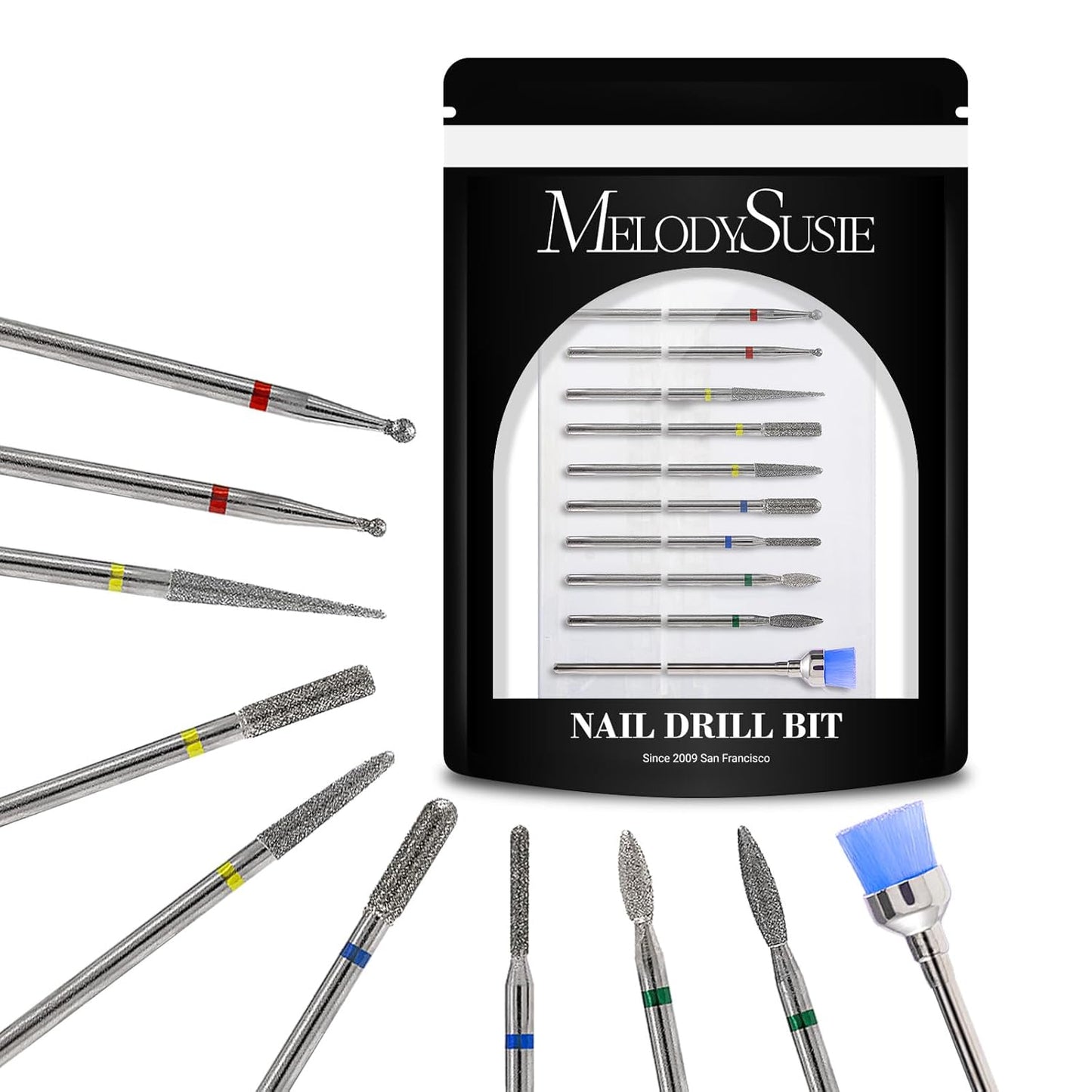 10pcs Nail Drill Bits Set - 3/32 Inch Diamond Cuticle Bits for E-File | Manicure & Pedicure Tools for Acrylic Gel Nails