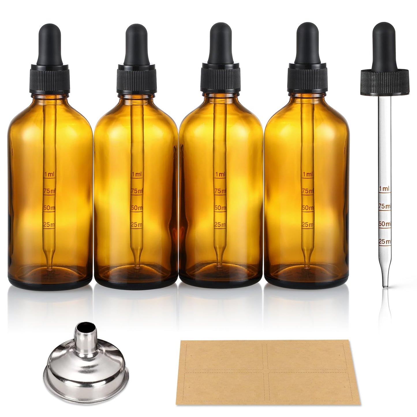 4 oz Dark Amber Glass Dropper Bottles with Measured Dropper, 4 Pack- 120ml Thick Tincture Bottle with Measurement Eye Droppers, Leakproof Essential Oils Bottle for Health, Personal Care & Beauty