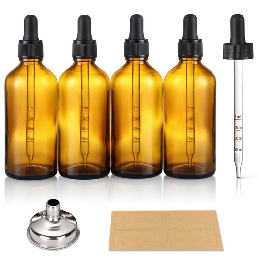 4 oz Dark Amber Glass Dropper Bottles with Measured Dropper, 4 Pack- 120ml Thick Tincture Bottle with Measurement Eye Droppers, Leakproof Essential Oils Bottle for Health, Personal Care & Beauty