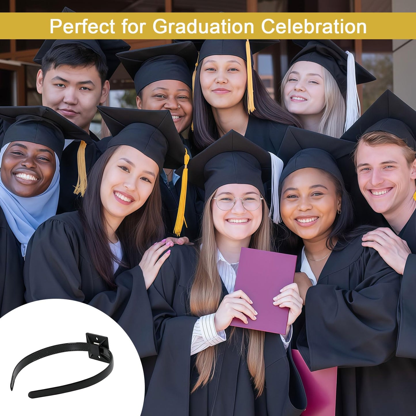 Pvoiue Graduation Cap Headband Insert 2026, Matte Black Acrylic Grad Cap Fixer with Adhesive Base, Invisible No-Slip Grad Cap Accessory for Graduates